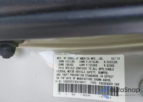 2014 Honda Accord Sport from USA, damaged, VIN 1HGCR2F57EA166911